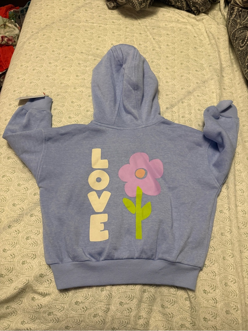Cat & Jack Light Lavender Hoodie with Pink Flower & White LOVE Graphic